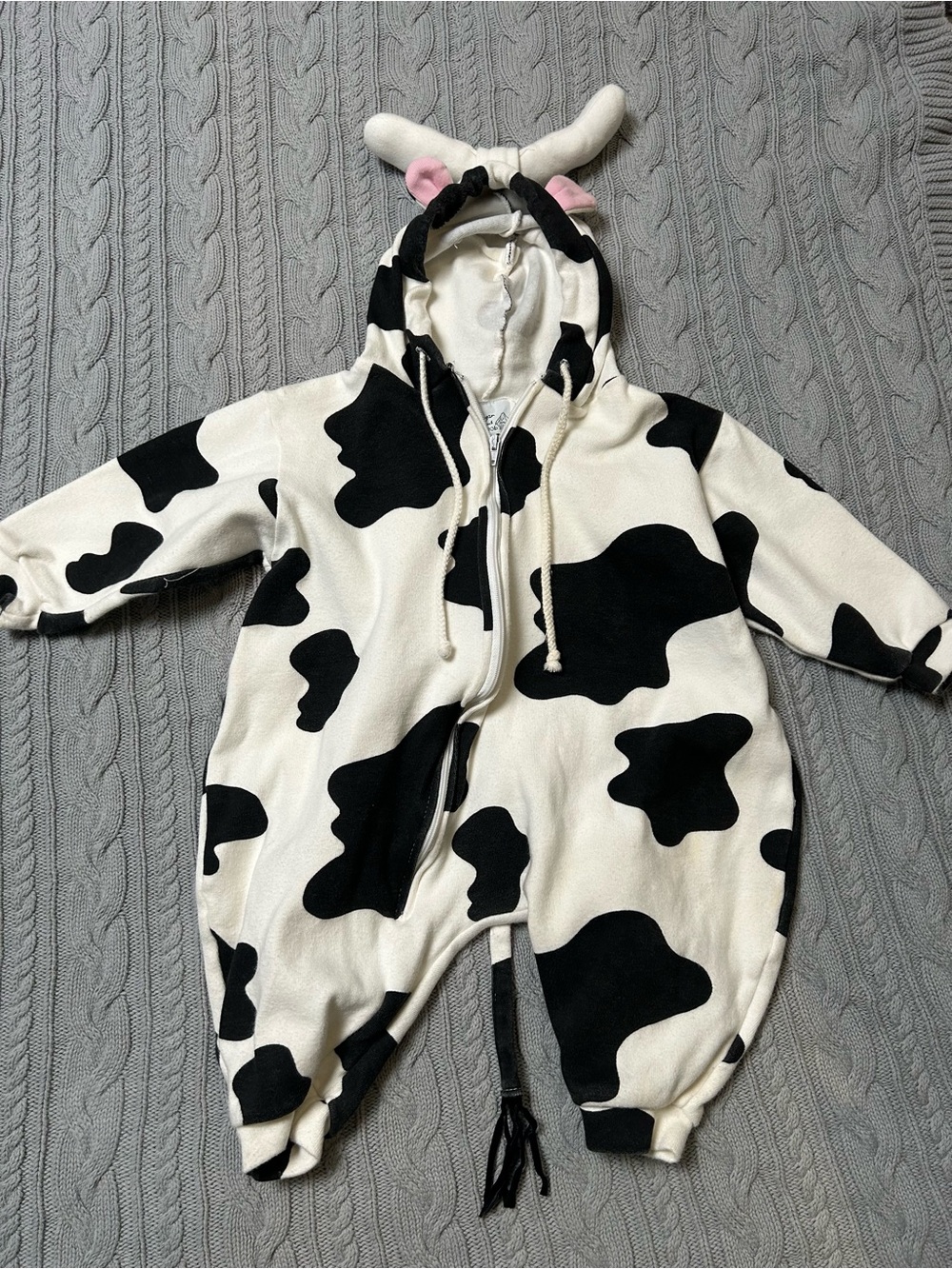 Cow Print Hooded Onesie - Cream & Black Animal Print